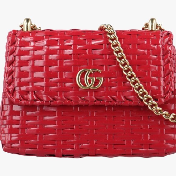 Gucci Handbags - GUCCI Wicker GG Marmont flap in red